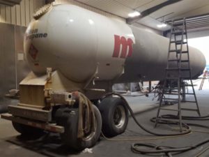 Propane truck media blasting